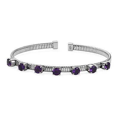 EverTrue African Amethyst 3.30 ctw Classic Cuff Bracelet in Stainless Steel (7.25 In)