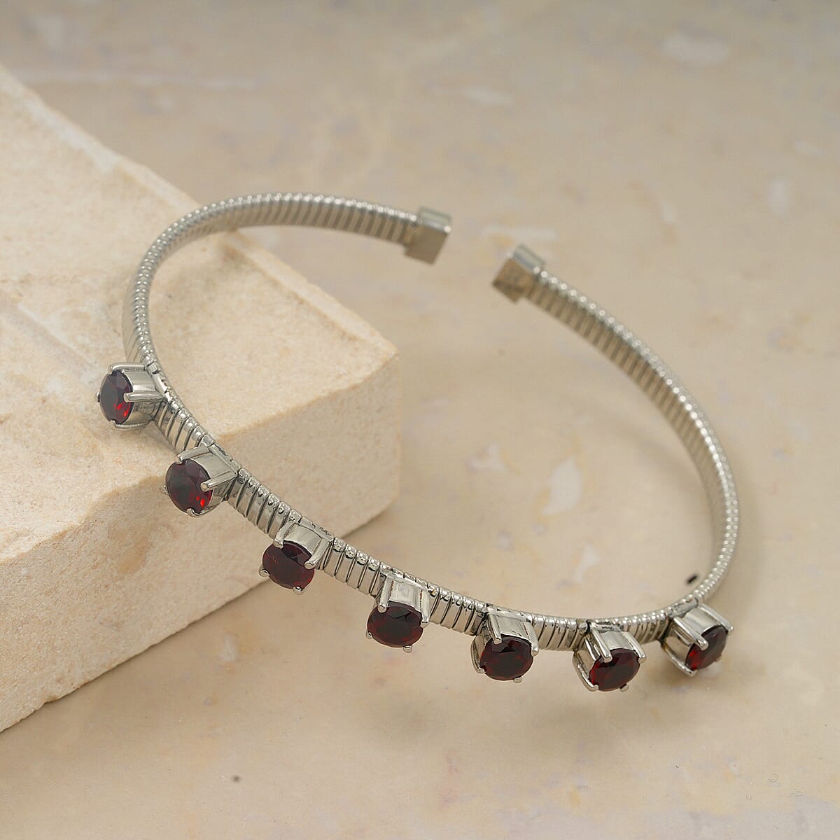 EverTrue Mozambique Garnet 4.25 ctw Cuff Bracelet in Stainless Steel (7.25 In) image number 1