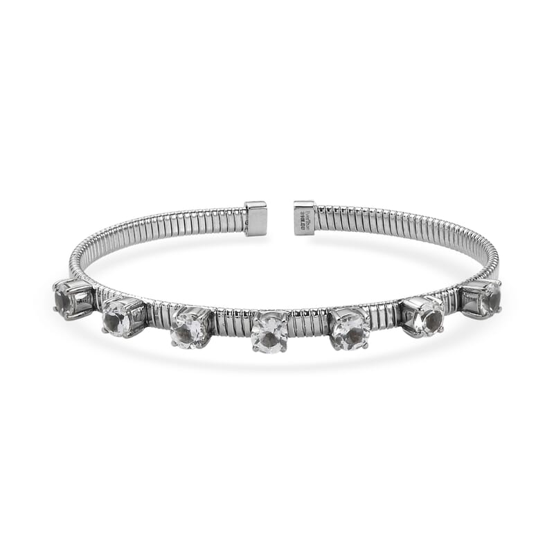 EverTrue White Topaz 4.40 ctw Cuff Bracelet in Stainless Steel (7.25 In)