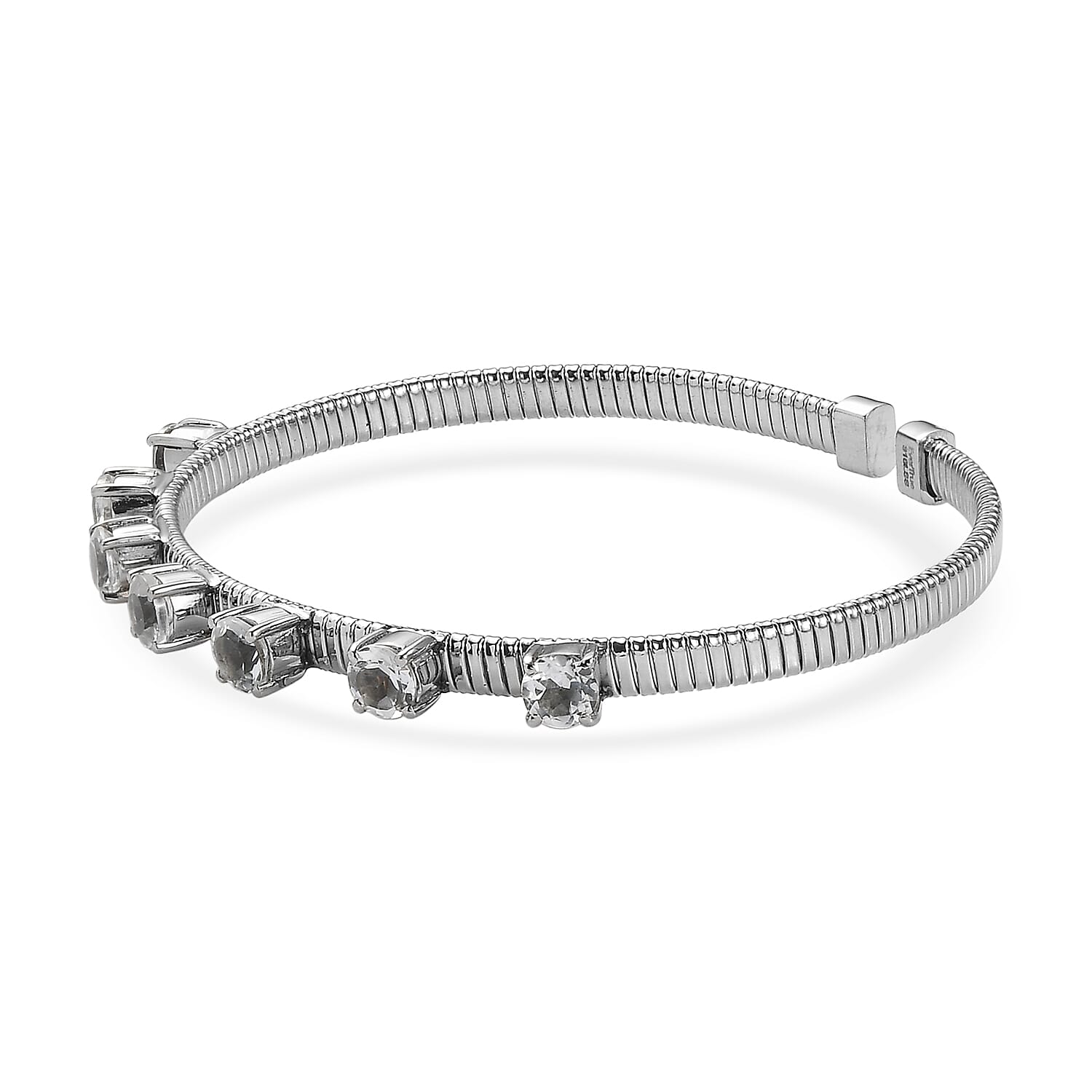 EverTrue White Topaz 4.40 ctw Cuff Bracelet in Stainless Steel (7.25 In)
