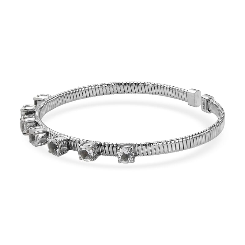 EverTrue White Topaz 4.40 ctw Cuff Bracelet in Stainless Steel (7.25 In)