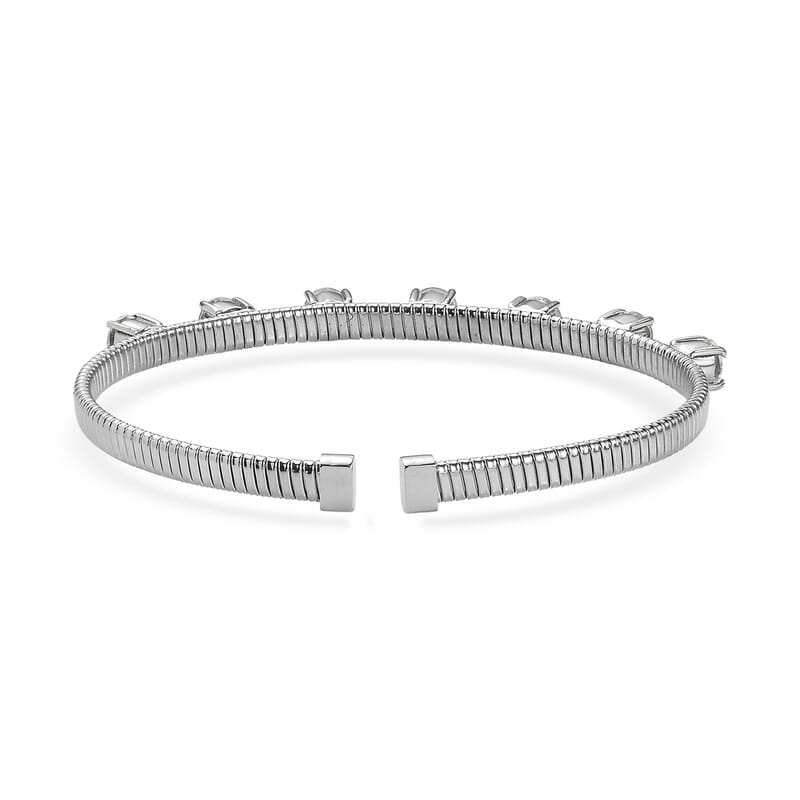 EverTrue White Topaz 4.40 ctw Cuff Bracelet in Stainless Steel (7.25 In)