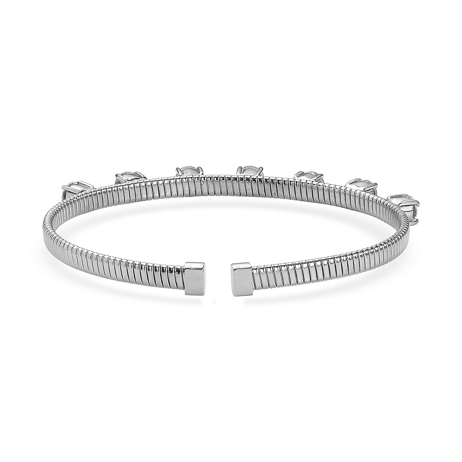 EverTrue White Topaz 4.40 ctw Cuff Bracelet in Stainless Steel (7.25 In)