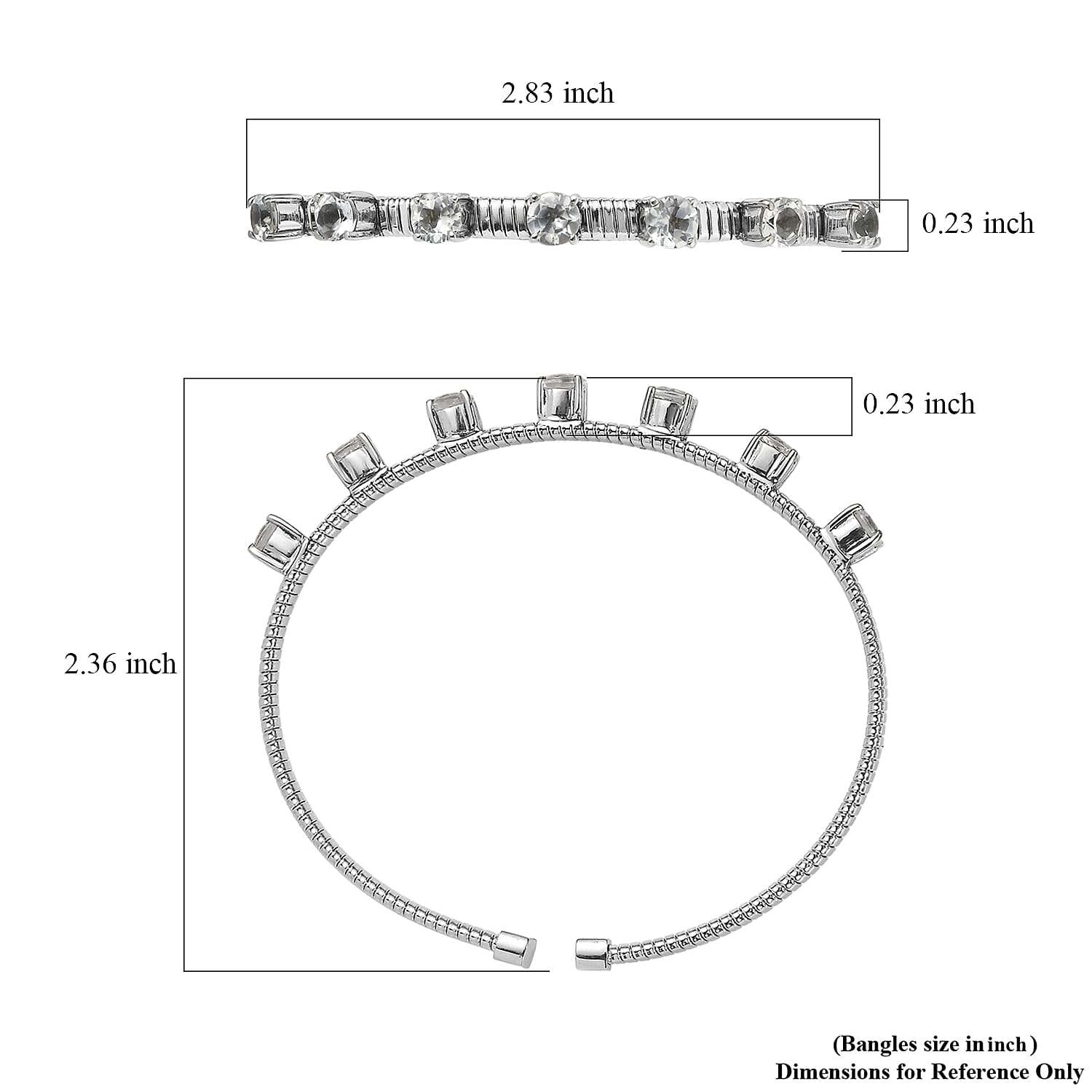 EverTrue White Topaz 4.40 ctw Cuff Bracelet in Stainless Steel (7.25 In)
