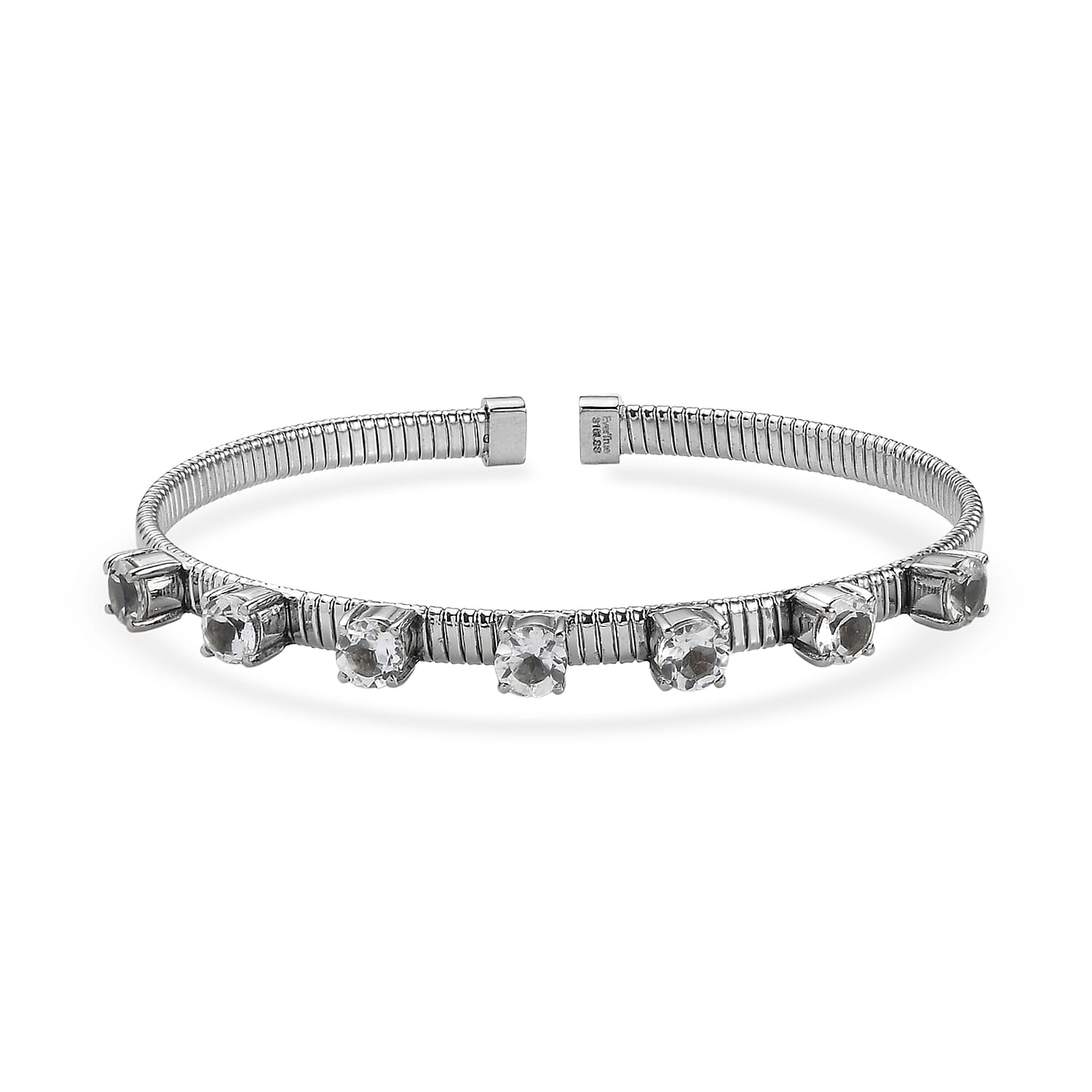 EverTrue White Topaz 4.40 ctw Cuff Bracelet in Stainless Steel (7.25 In)