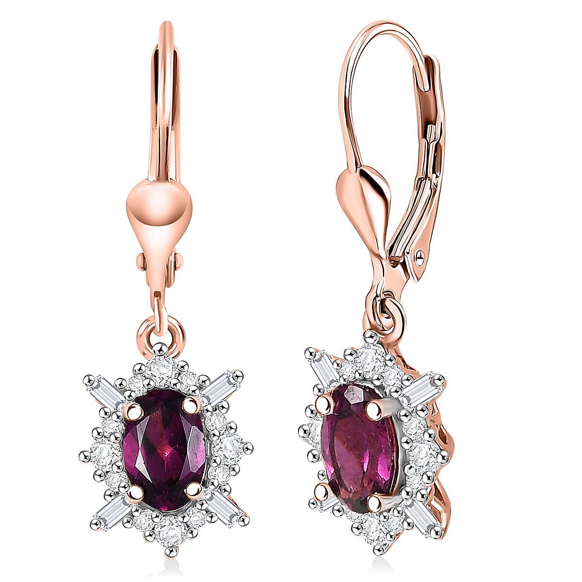 D'Joy AAA Radiant Ember Garnet and Moissanite 1.60 ctw Earrings in 18K Vermeil Rose Gold Over Sterling Silver image number 0