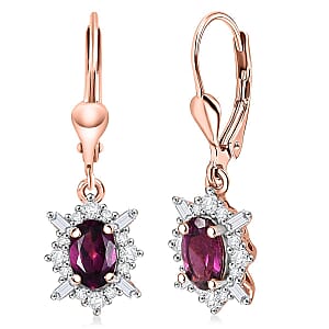 D'Joy AAA Radiant Ember Garnet and Moissanite 1.60 ctw Earrings in 18K Vermeil Rose Gold Over Sterling Silver