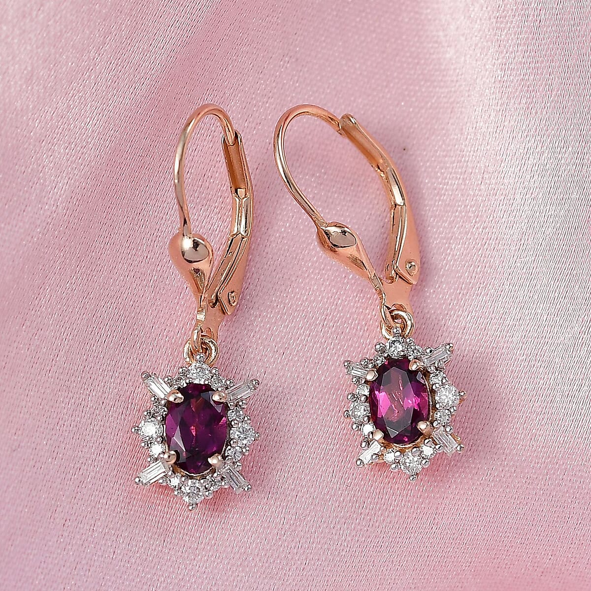 D'Joy AAA Radiant Ember Garnet and Moissanite 1.60 ctw Earrings in 18K Vermeil Rose Gold Over Sterling Silver image number 1