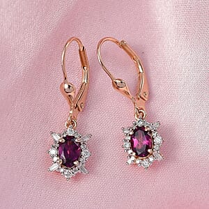 D'Joy AAA Radiant Ember Garnet and Moissanite 1.60 ctw Earrings in 18K Vermeil Rose Gold Over Sterling Silver