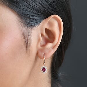 D'Joy AAA Radiant Ember Garnet and Moissanite 1.60 ctw Earrings in 18K Vermeil Rose Gold Over Sterling Silver