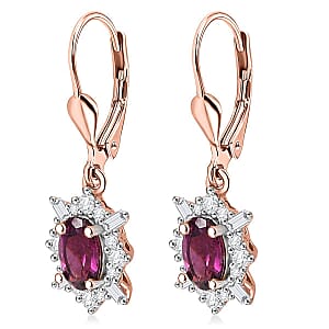 D'Joy AAA Radiant Ember Garnet and Moissanite 1.60 ctw Earrings in 18K Vermeil Rose Gold Over Sterling Silver