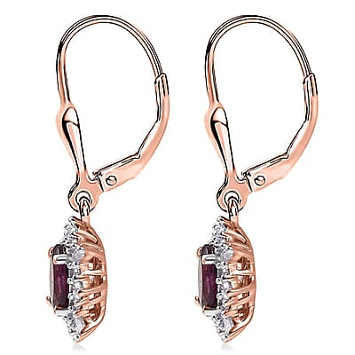 D'Joy AAA Radiant Ember Garnet and Moissanite 1.60 ctw Earrings in 18K Vermeil Rose Gold Over Sterling Silver