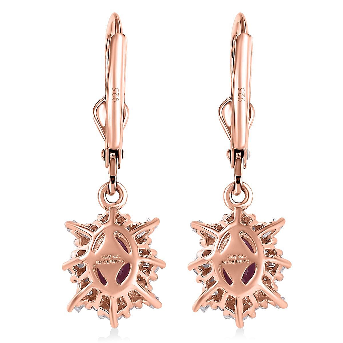 D'Joy AAA Radiant Ember Garnet and Moissanite 1.60 ctw Earrings in 18K Vermeil Rose Gold Over Sterling Silver image number 5