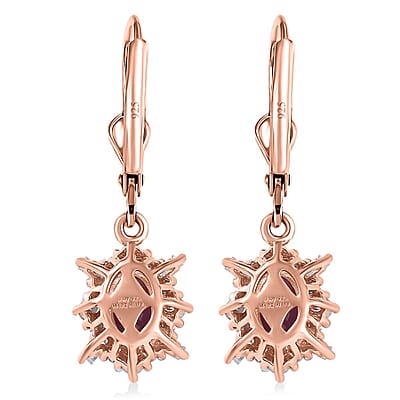 D'Joy AAA Radiant Ember Garnet and Moissanite 1.60 ctw Earrings in 18K Vermeil Rose Gold Over Sterling Silver