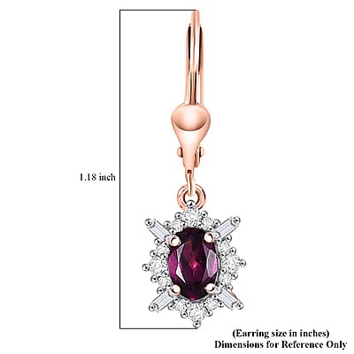 D'Joy AAA Radiant Ember Garnet and Moissanite 1.60 ctw Earrings in 18K Vermeil Rose Gold Over Sterling Silver