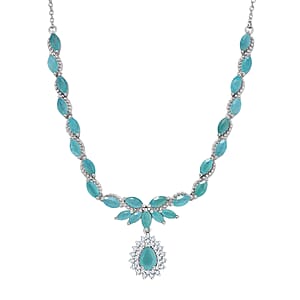 D'Joy Premium Grandidierite and Moissanite 7.95 ctw Art Deco Necklace in Rhodium Over Sterling Silver 18-20 Inches