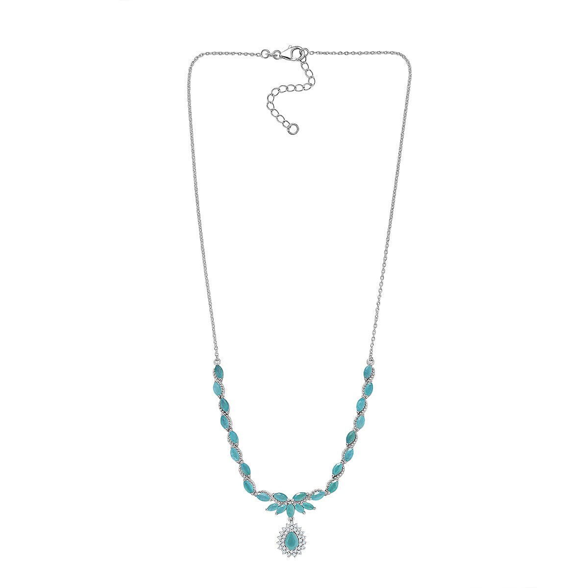 D'Joy Premium Grandidierite and Moissanite 7.95 ctw Art Deco Necklace in Rhodium Over Sterling Silver 18-20 Inches image number 3