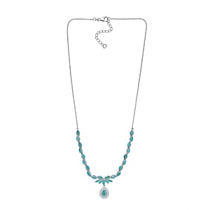 D'Joy Premium Grandidierite and Moissanite 7.95 ctw Art Deco Necklace in Rhodium Over Sterling Silver 18-20 Inches