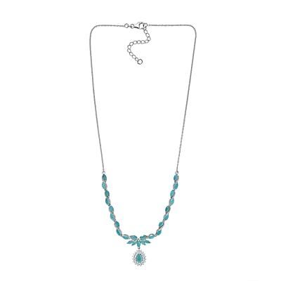 D'Joy Premium Grandidierite and Moissanite 7.95 ctw Art Deco Necklace in Rhodium Over Sterling Silver 18-20 Inches
