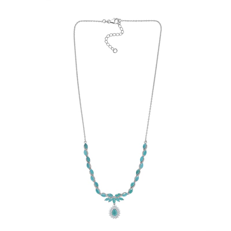 D'Joy Premium Grandidierite and Moissanite 7.95 ctw Art Deco Necklace in Rhodium Over Sterling Silver 18-20 Inches