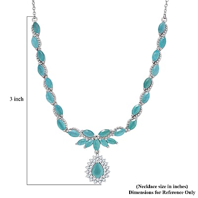 D'Joy Premium Grandidierite and Moissanite 7.95 ctw Art Deco Necklace in Rhodium Over Sterling Silver 18-20 Inches