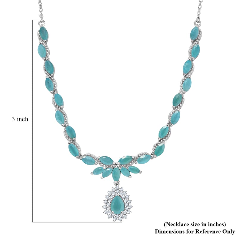 D'Joy Premium Grandidierite and Moissanite 7.95 ctw Art Deco Necklace in Rhodium Over Sterling Silver 18-20 Inches