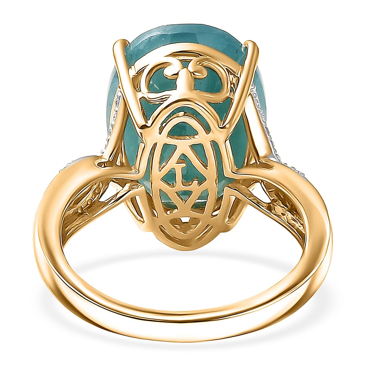 AAA Grandidierite, Lab Grown Diamond Art Deco Ring in 10K Yellow Gold 10.65 ctw (Size 10.0) image number 4