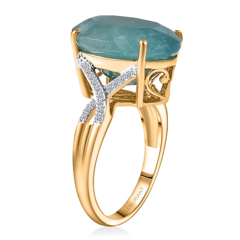 AAA Grandidierite, Lab Grown Diamond Art Deco Ring in 10K Yellow Gold 10.65 ctw (Size 6.0)
