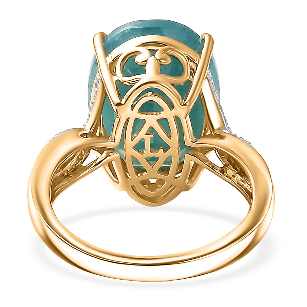 AAA Grandidierite and Luxuriant Lab Grown Diamond E-F VS 10.65 ctw Art Deco Ring in 10K Yellow Gold (Size 6.0) 4.20 Grams image number 4