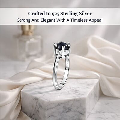 D'Joy Premium Blue Star Sapphire (DF) and Moissanite 3.50 ctw Galaxy Ring in Rhodium Over Sterling Silver (Size 10.0)