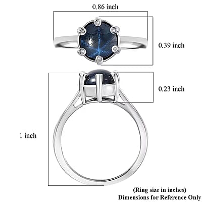 D'Joy Premium Blue Star Sapphire (DF) and Moissanite 3.50 ctw Galaxy Ring in Rhodium Over Sterling Silver (Size 10.0)