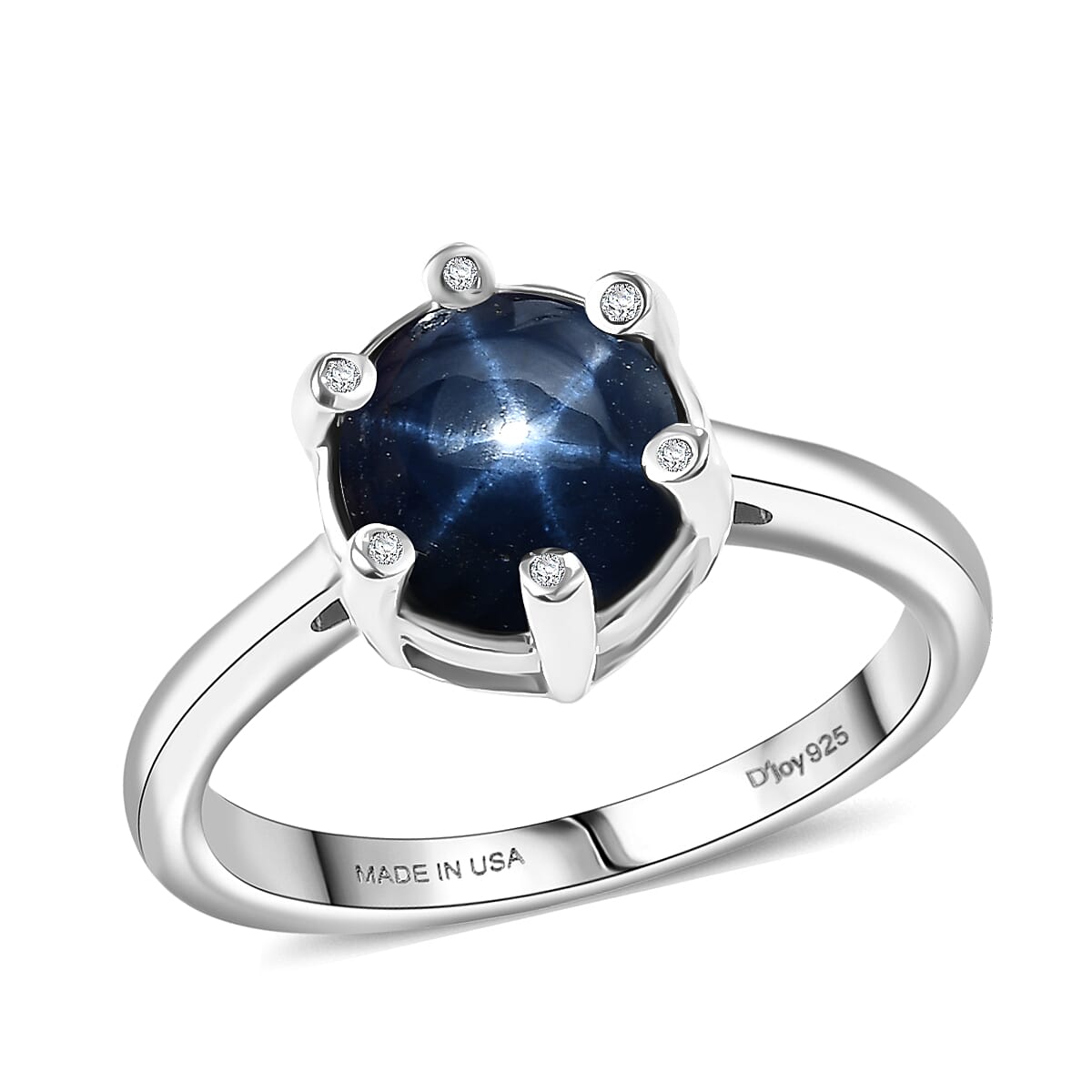 Doorbuster D'Joy Premium Blue Star Sapphire (DF) and Moissanite 3.50 ctw Galaxy Ring in Rhodium Over Sterling Silver (Size 6.0) image number 0