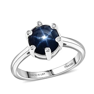 Doorbuster D'Joy Premium Blue Star Sapphire (DF) and Moissanite 3.50 ctw Galaxy Ring in Rhodium Over Sterling Silver (Size 6.0)
