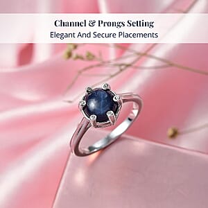  D'Joy Premium Blue Star Sapphire (DF) and Moissanite 3.50 ctw Galaxy Ring in Rhodium Over Sterling Silver (Size 6.0)
