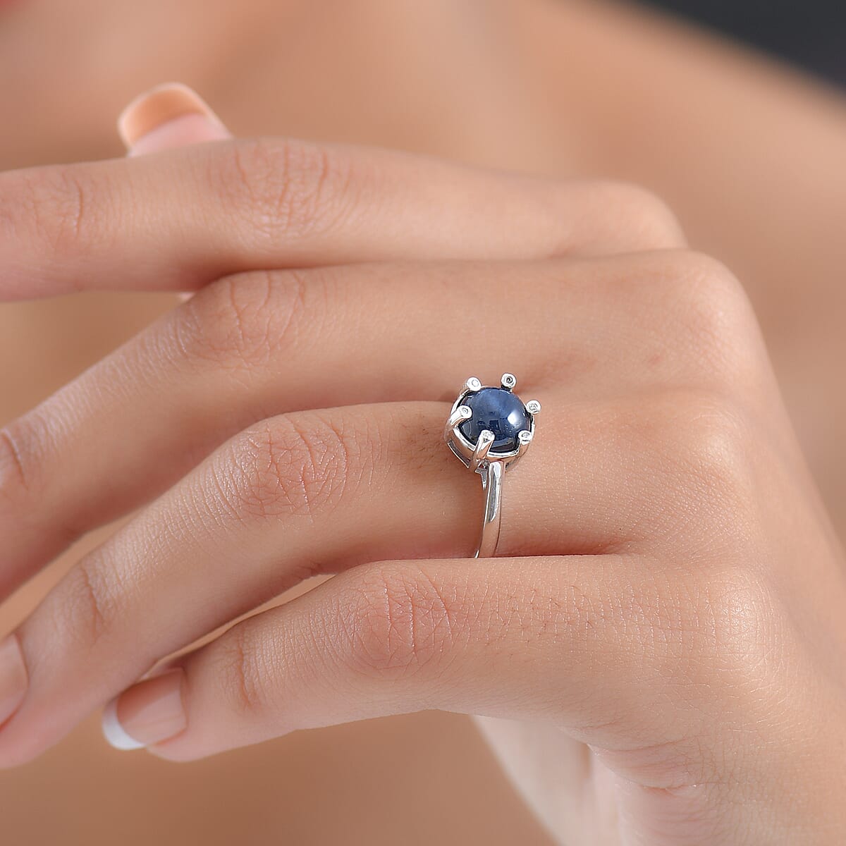 Doorbuster D'Joy Premium Blue Star Sapphire (DF) and Moissanite 3.50 ctw Galaxy Ring in Rhodium Over Sterling Silver (Size 7.0) image number 2