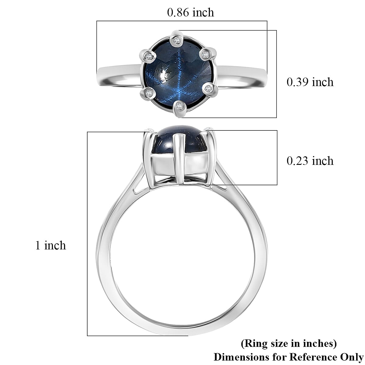 Doorbuster D'Joy Premium Blue Star Sapphire (DF) and Moissanite 3.50 ctw Galaxy Ring in Rhodium Over Sterling Silver (Size 7.0) image number 5
