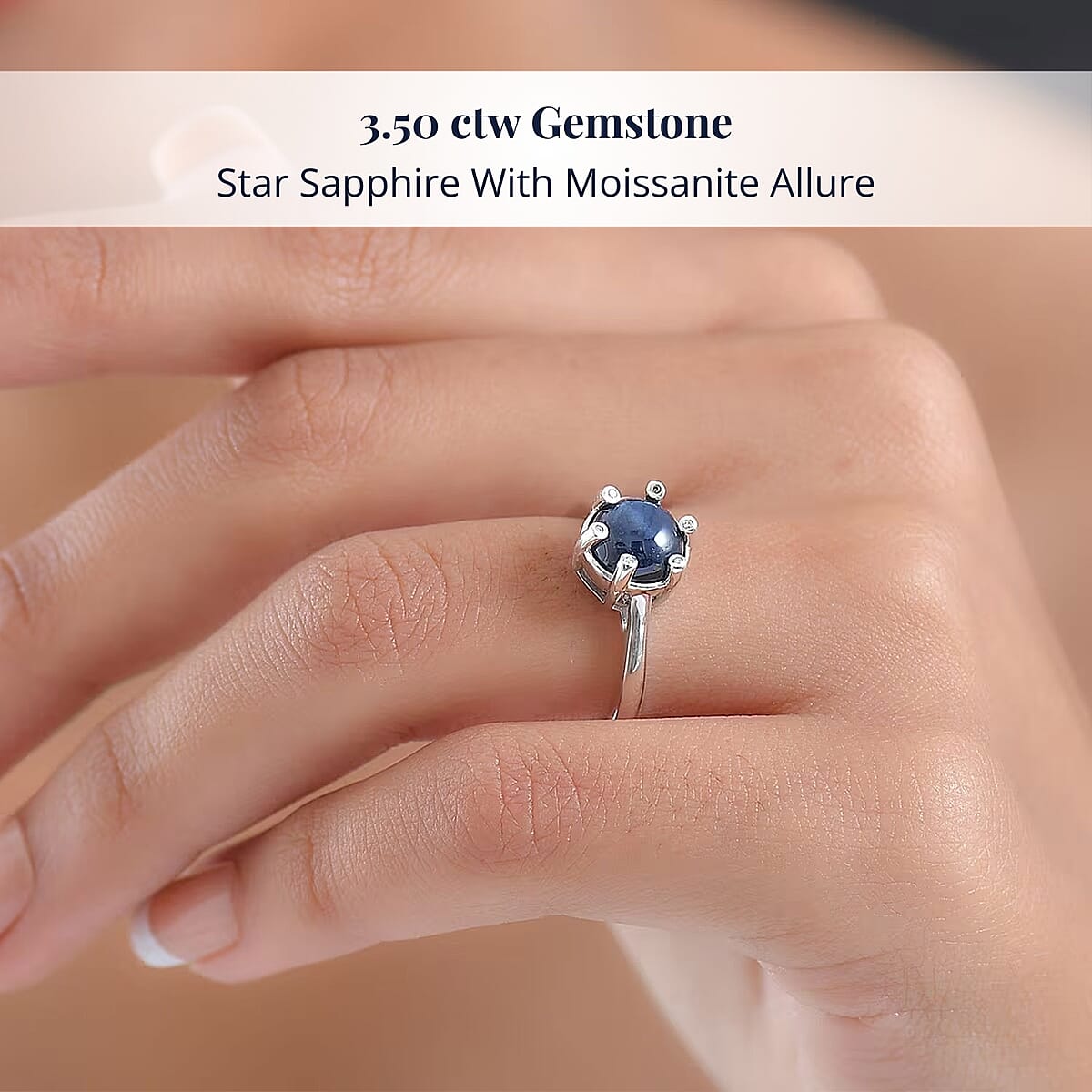  D'Joy Premium Blue Star Sapphire (DF) and Moissanite 3.50 ctw Galaxy Ring in Rhodium Over Sterling Silver (Size 9.0) image number 1