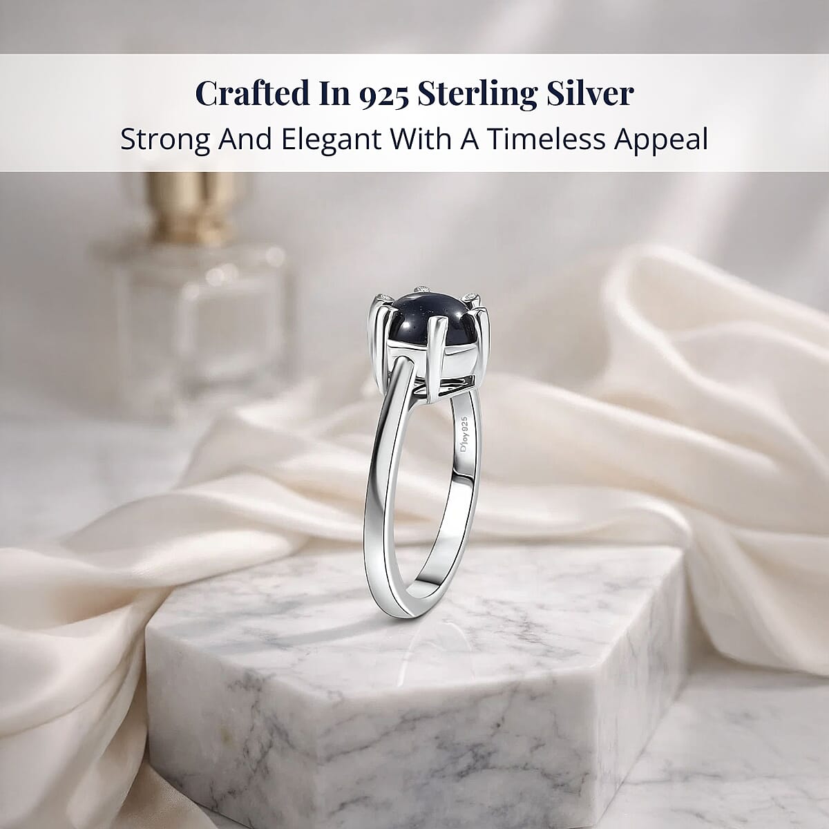  D'Joy Premium Blue Star Sapphire (DF) and Moissanite 3.50 ctw Galaxy Ring in Rhodium Over Sterling Silver (Size 9.0) image number 2