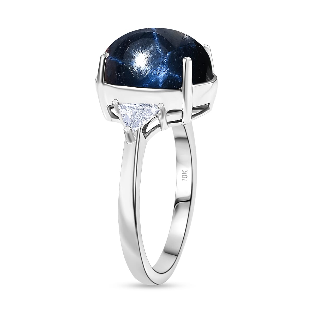 10K White Gold AAA Blue Star Sapphire (DF), Luxuriant Lab Grown Diamond (E-F, VS) (0.36 cts) Ring (Size 10.0) 10.00 ctw image number 3