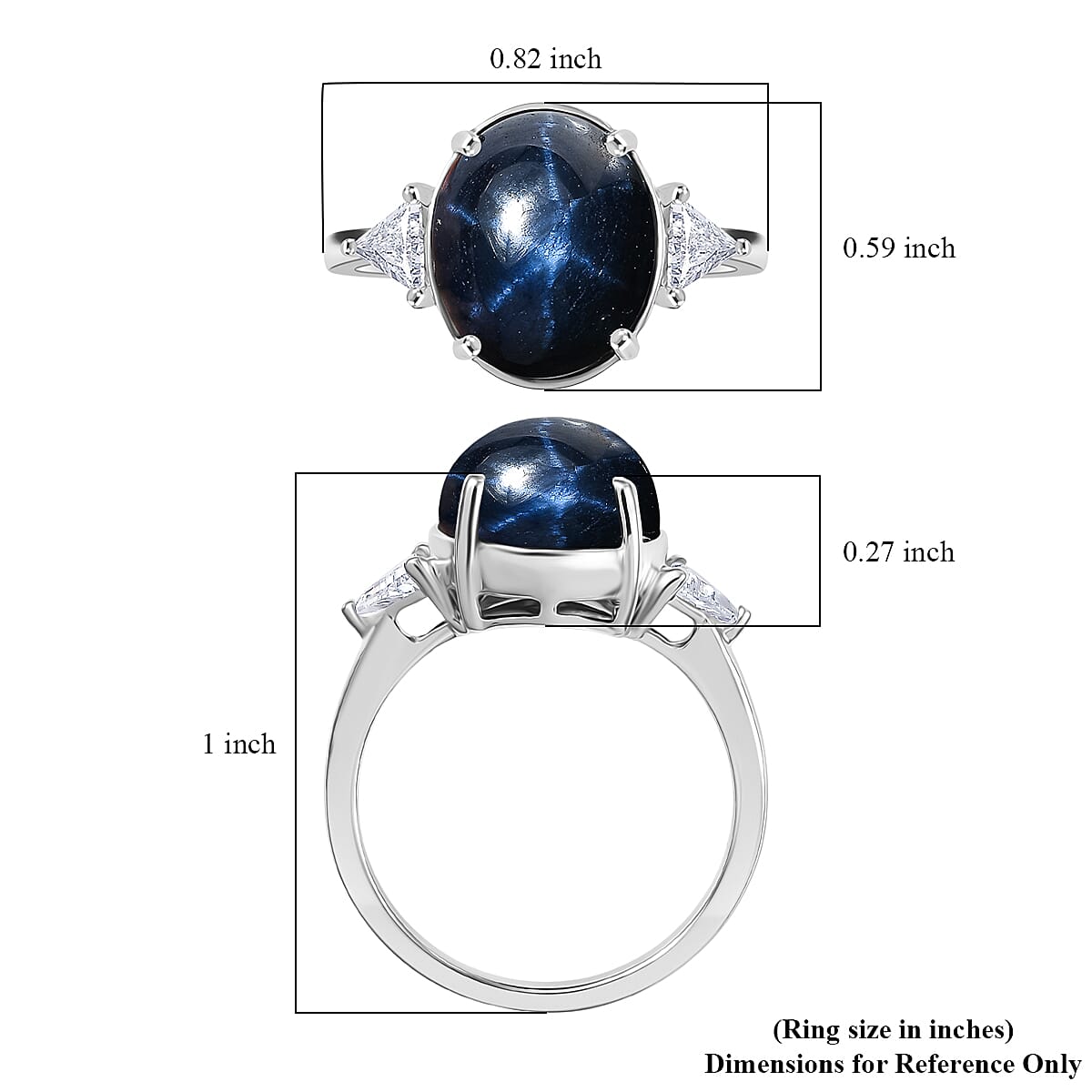 10K White Gold AAA Blue Star Sapphire (DF), Luxuriant Lab Grown Diamond (E-F, VS) (0.36 cts) Ring (Size 10.0) 10.00 ctw image number 5