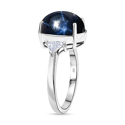 AAA Blue Star Sapphire, Lab Grown Diamond Astra Ring in 10K White Gold 7.60 ctw (Size 12.0)