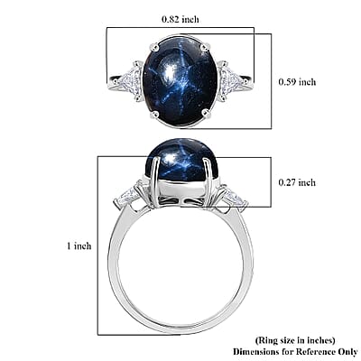 AAA Blue Star Sapphire, Lab Grown Diamond Astra Ring in 10K White Gold 7.60 ctw (Size 12.0)