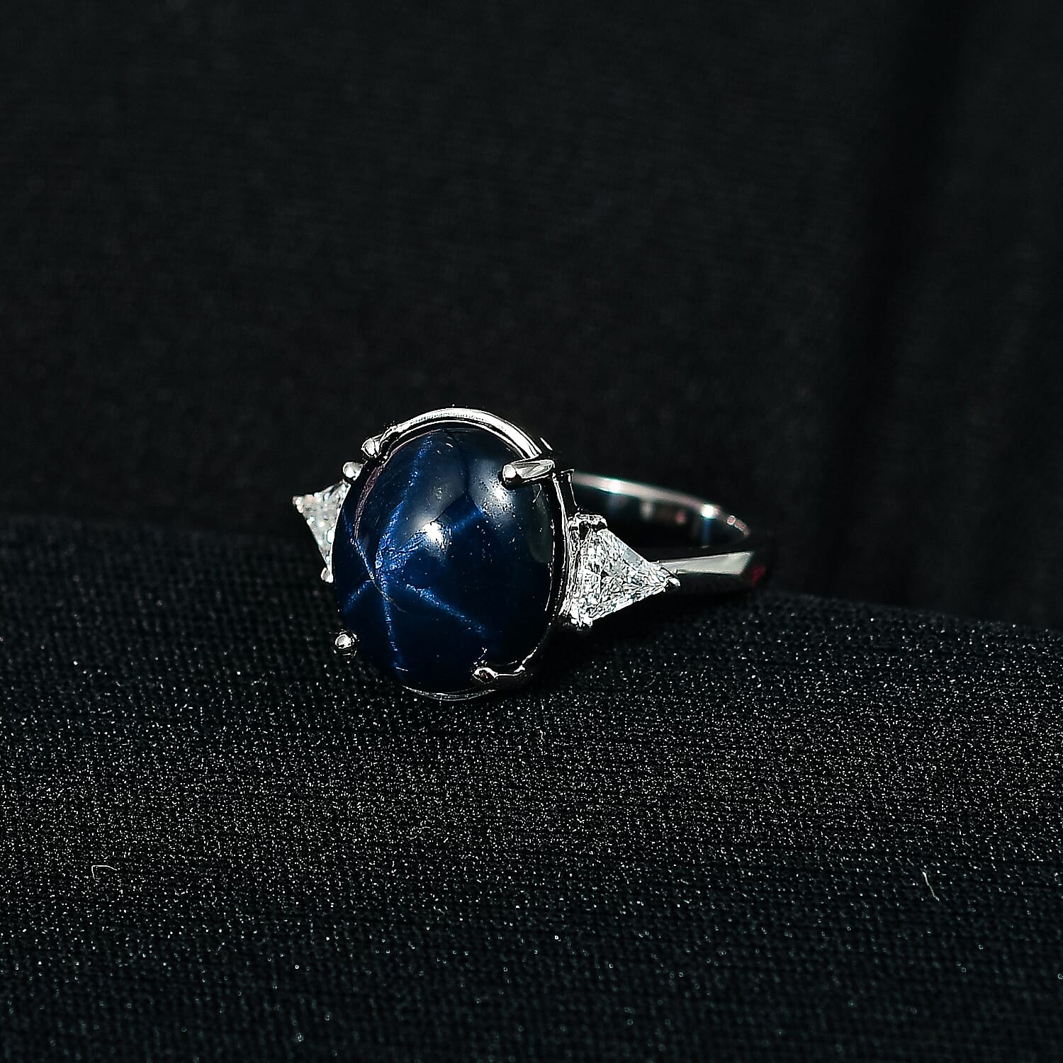 10K White Gold AAA Blue Star Sapphire (DF), Luxuriant Lab Grown Diamond (E-F, VS) (0.36 cts) Ring (Size 10.0) 10.00 ctw
