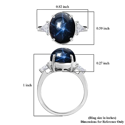 AAA Blue Star Sapphire, Lab Grown Diamond Astra Ring in 10K White Gold 7.60 ctw (Size 7.0)