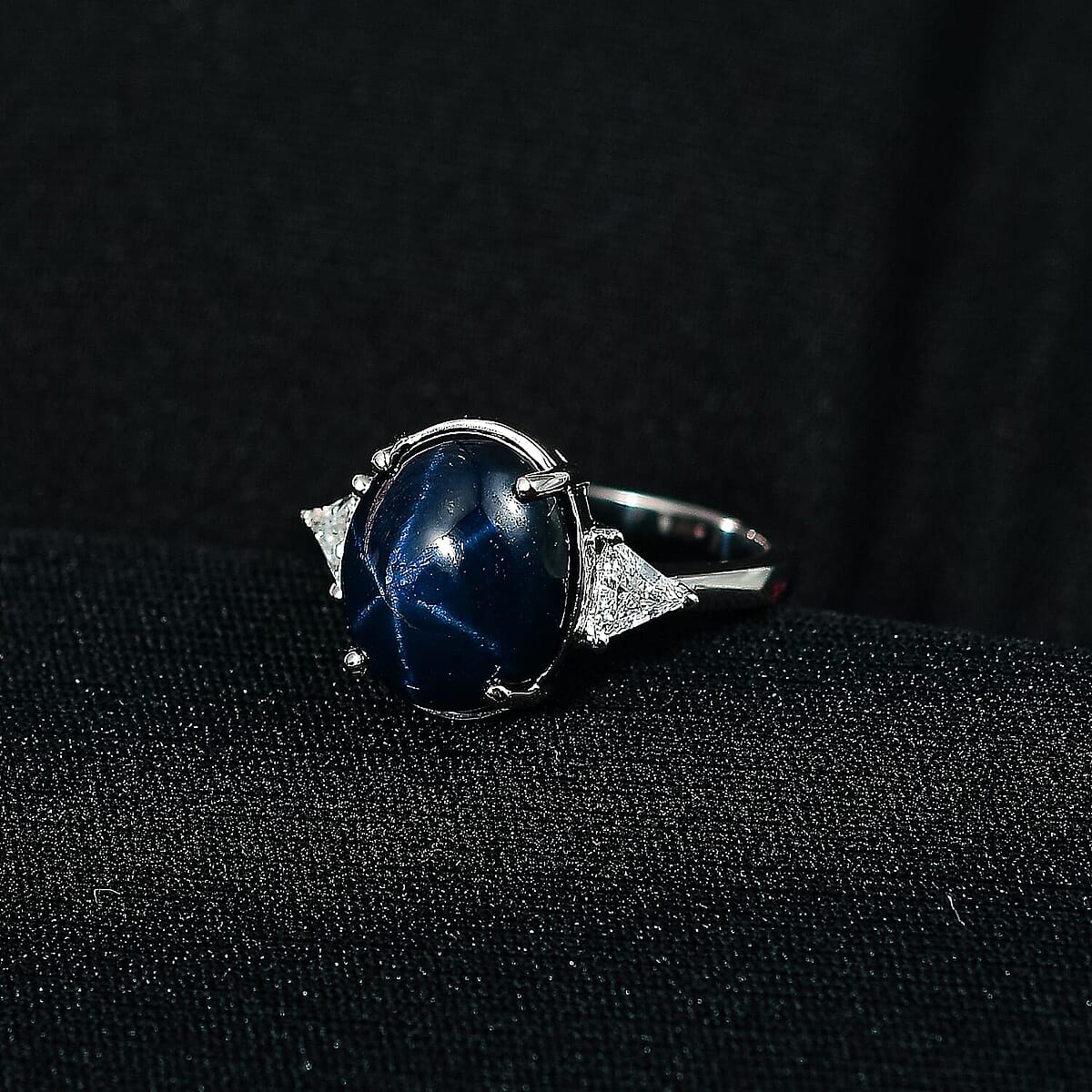 AAA Blue Star Sapphire, Lab Grown Diamond Astra Ring in 10K White Gold 7.60 ctw (Size 9.5) image number 1