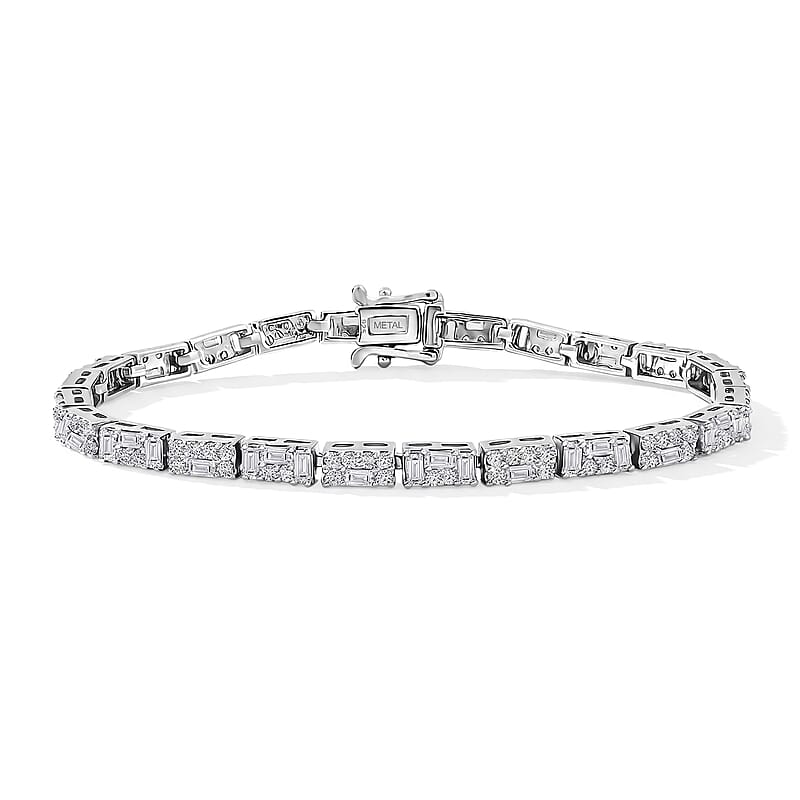 Luxuriant Lab Grown Diamond G-H SI 3.00 ctw Art Deco Bracelet in Rhodium Over Sterling Silver (6.50 In)