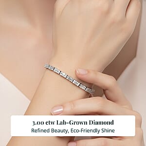 Doorbuster Luxuriant Lab Grown Diamond G-H SI 3.00 ctw Art Deco Bracelet in Rhodium Over Sterling Silver (6.50 In)