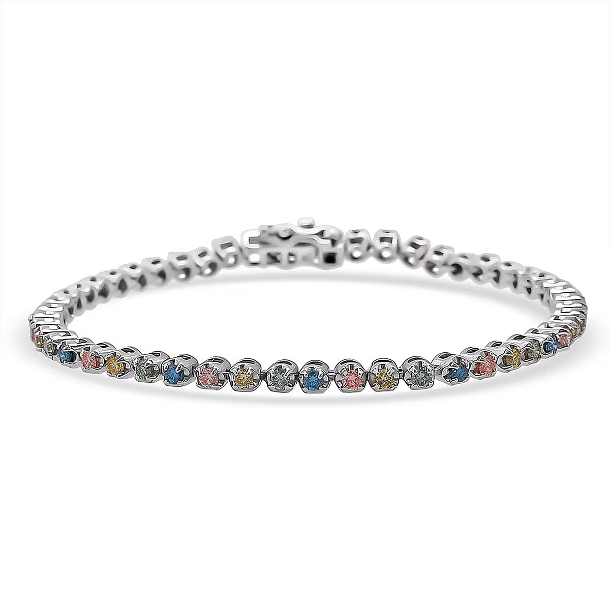 Doorbuster Luxuriant Lab Grown Multi Diamond (IR) SI 2.20 ctw Aurora Radiance Bracelet in Rhodium Over Sterling Silver (6.50 In) image number 0