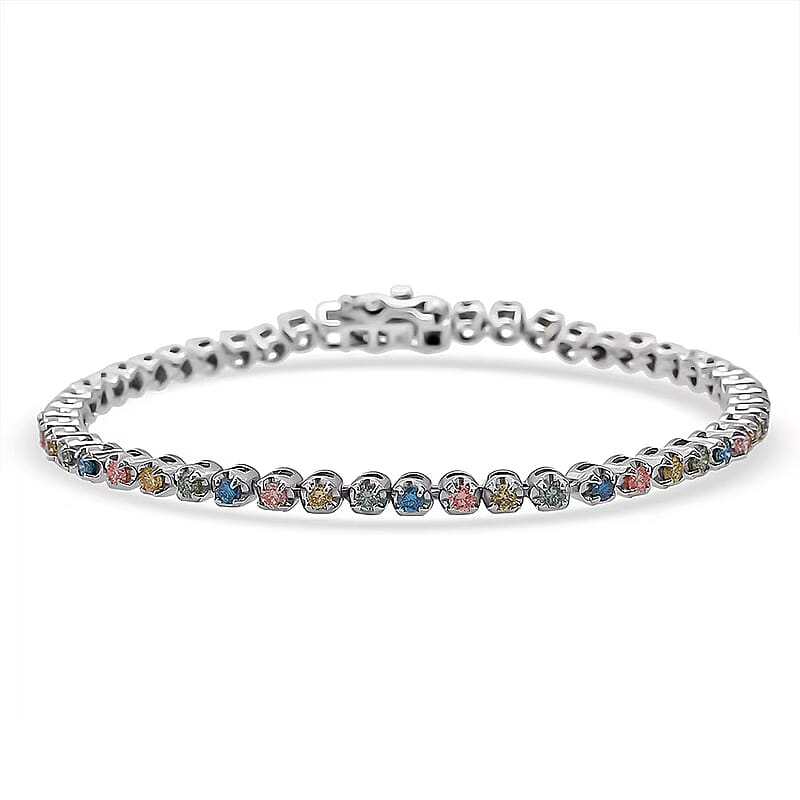 Luxuriant Lab Grown Multi Diamond (IR) SI 2.20 ctw Aurora Radiance Bracelet in Rhodium Over Sterling Silver (7.25 In)