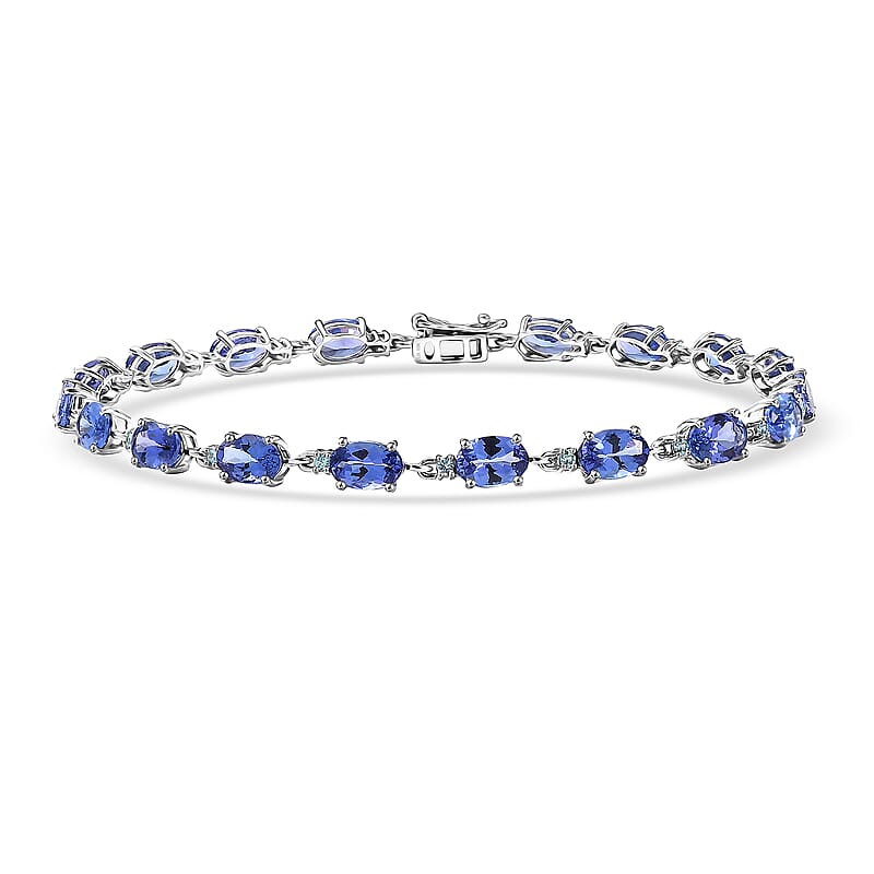 Luxoro AAA Tanzanite and Paraiba Tourmaline 8.85 ctw Ocean Royale Bracelet in 10K White Gold (7.25 In)